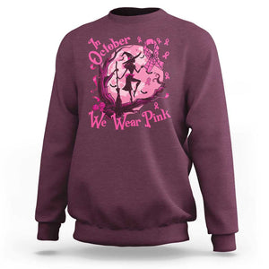 Breast Cancer Halloween Sweatshirt In October We Wear Pink Witch TS09 Maroon Print Your Wear