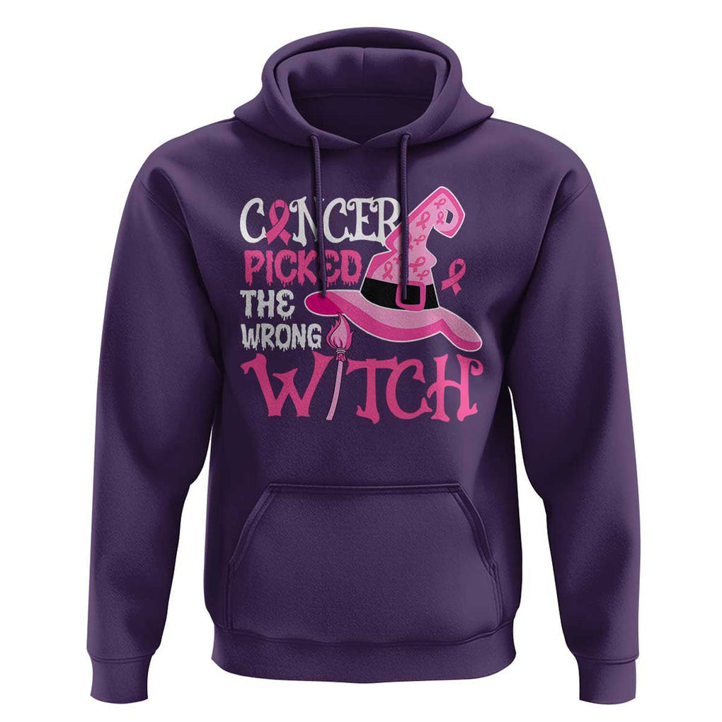 Breast Cancer Halloween Hoodie Cancer Picked The Wrong Witch TS09 Purple Print Your Wear