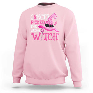 Breast Cancer Halloween Sweatshirt Cancer Picked The Wrong Witch TS09 Light Pink Print Your Wear