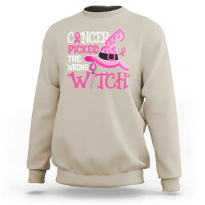 Breast Cancer Halloween Sweatshirt Cancer Picked The Wrong Witch TS09 Sand Print Your Wear