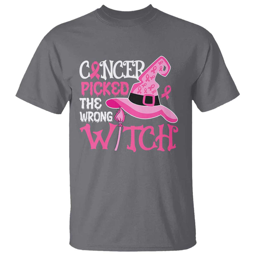 Breast Cancer Halloween T Shirt Cancer Picked The Wrong Witch TS09 Charcoal Print Your Wear