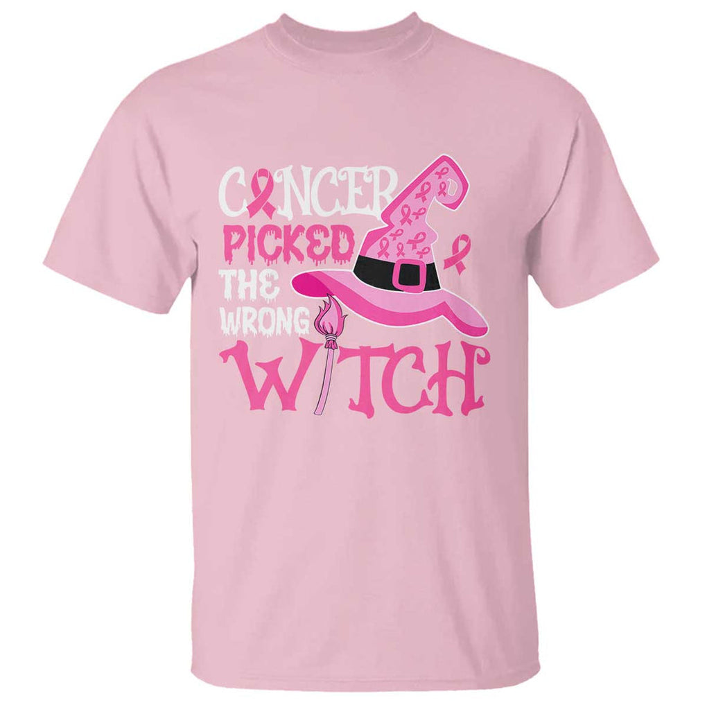Breast Cancer Halloween T Shirt Cancer Picked The Wrong Witch TS09 Light Pink Print Your Wear