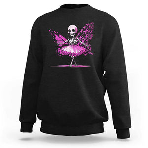 Pink Breast Cancer Sweatshirt Cute Ballerina Skeleton Ribbon Buterfly TS09 Black Print Your Wear