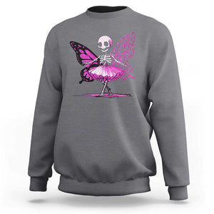 Pink Breast Cancer Sweatshirt Cute Ballerina Skeleton Ribbon Buterfly TS09 Charcoal Print Your Wear