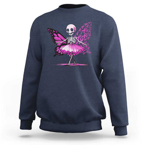 Pink Breast Cancer Sweatshirt Cute Ballerina Skeleton Ribbon Buterfly TS09 Navy Print Your Wear