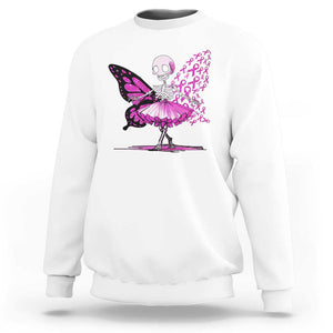 Pink Breast Cancer Sweatshirt Cute Ballerina Skeleton Ribbon Buterfly TS09 White Print Your Wear