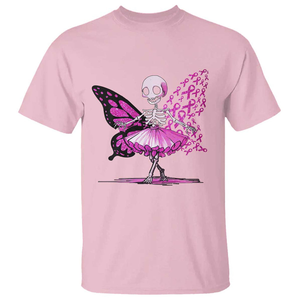 Pink Breast Cancer T Shirt Cute Ballerina Skeleton Ribbon Buterfly TS09 Light Pink Print Your Wear