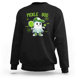 Halloween Pickleball Sweatshirt Pickle Boo Cute Ghost TS09 Black Print Your Wear