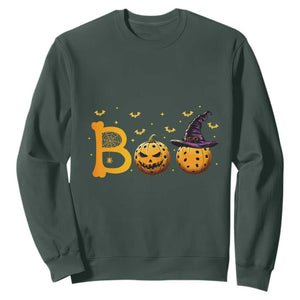 Halloween Pickleball Sweatshirt Boo Pickle Ball Witch Pumpkin TS09 Dark Forest Green Print Your Wear