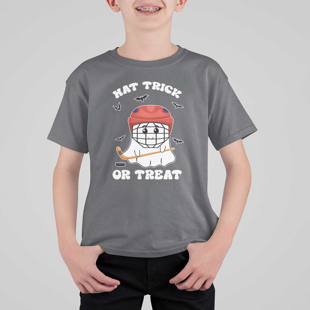 Halloween Hockey T Shirt For Kid Hat Trick Or Treat Ghost Player TS09 Charcoal Print Your Wear