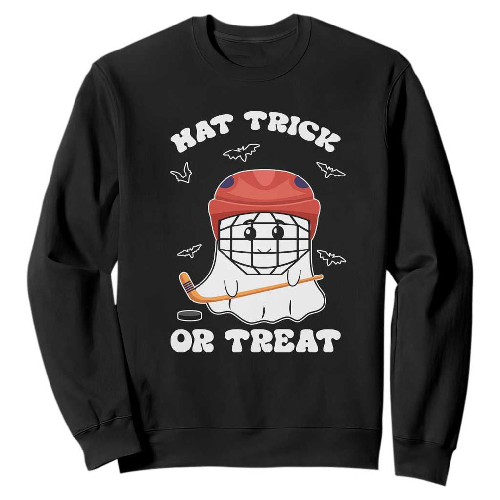 Halloween Hockey Sweatshirt Hat Trick Or Treat Ghost Player TS09 Black Print Your Wear