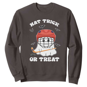 Halloween Hockey Sweatshirt Hat Trick Or Treat Ghost Player TS09 Dark Chocolate Print Your Wear