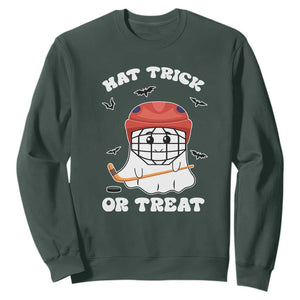 Halloween Hockey Sweatshirt Hat Trick Or Treat Ghost Player TS09 Dark Forest Green Print Your Wear