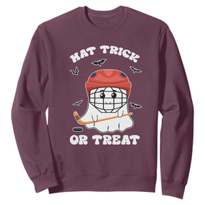 Halloween Hockey Sweatshirt Hat Trick Or Treat Ghost Player TS09 Maroon Print Your Wear