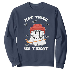 Halloween Hockey Sweatshirt Hat Trick Or Treat Ghost Player TS09 Navy Print Your Wear