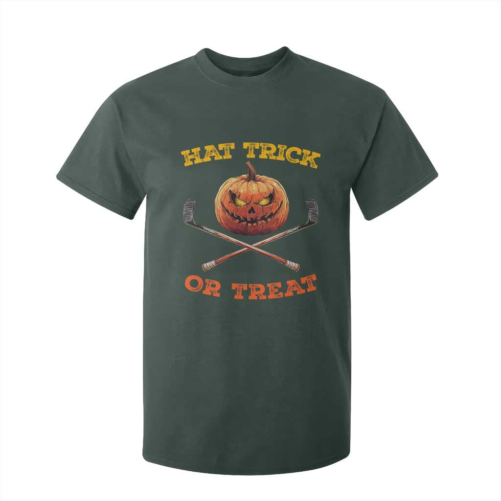 Halloween Hockey T Shirt For Kid Hat Trick Or Treat Pumpkin Player TS09 Dark Forest Green Print Your Wear