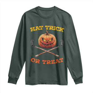 Halloween Hockey Long Sleeve Shirt Hat Trick Or Treat Pumpkin Player TS09 Dark Forest Green Print Your Wear