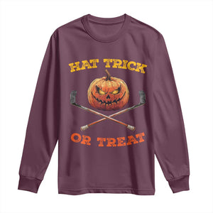 Halloween Hockey Long Sleeve Shirt Hat Trick Or Treat Pumpkin Player TS09 Maroon Print Your Wear