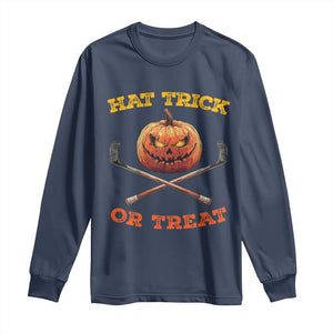 Halloween Hockey Long Sleeve Shirt Hat Trick Or Treat Pumpkin Player TS09 Navy Print Your Wear