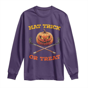 Halloween Hockey Long Sleeve Shirt Hat Trick Or Treat Pumpkin Player TS09 Purple Print Your Wear