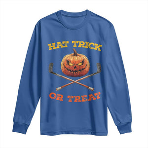 Halloween Hockey Long Sleeve Shirt Hat Trick Or Treat Pumpkin Player TS09 Royal Blue Print Your Wear