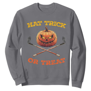 Halloween Hockey Sweatshirt Hat Trick Or Treat Pumpkin Player TS09 Charcoal Print Your Wear