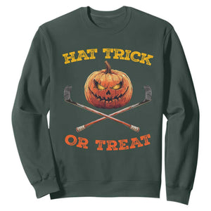 Halloween Hockey Sweatshirt Hat Trick Or Treat Pumpkin Player TS09 Dark Forest Green Print Your Wear