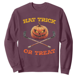 Halloween Hockey Sweatshirt Hat Trick Or Treat Pumpkin Player TS09 Maroon Print Your Wear