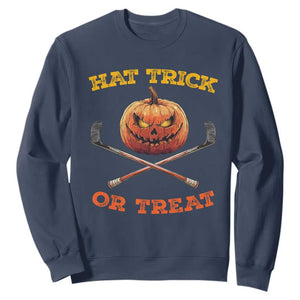 Halloween Hockey Sweatshirt Hat Trick Or Treat Pumpkin Player TS09 Navy Print Your Wear