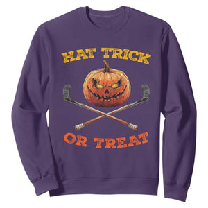 Halloween Hockey Sweatshirt Hat Trick Or Treat Pumpkin Player TS09 Purple Print Your Wear