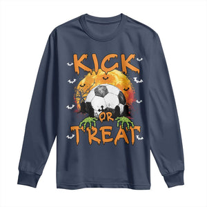 Halloween Soccer Long Sleeve Shirt Kick Or Treat Spooky Season TS09 Navy Print Your Wear