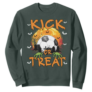 Halloween Soccer Sweatshirt Kick Or Treat Spooky Season TS09 Dark Forest Green Print Your Wear