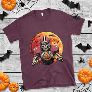 Halloween Football T Shirt Spooky Skeleton Player TS09 Maroon Print Your Wear