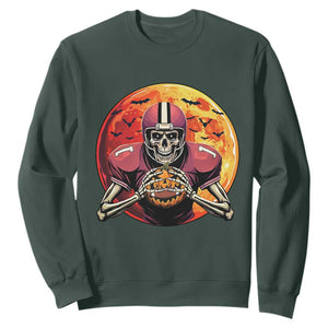 Halloween Football Sweatshirt Spooky Skeleton Player TS09 Dark Forest Green Print Your Wear