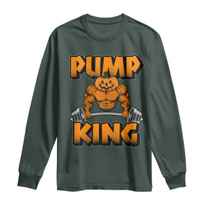 Funny Halloween Gymer Long Sleeve Shirt Pump King Gym Workout Pumpkin TS09 Dark Forest Green Print Your Wear