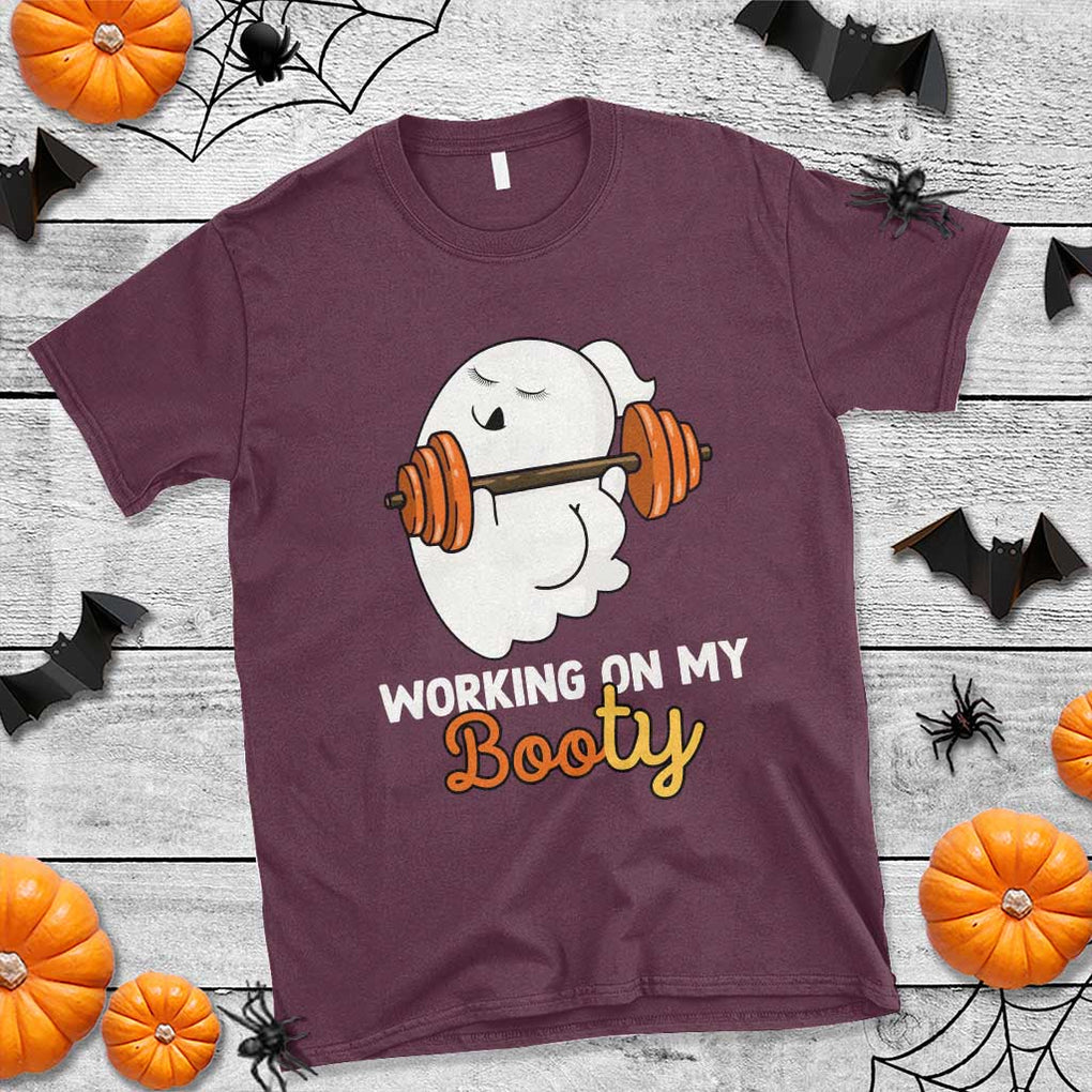 Halloween Gymer T Shirt Working On My Booty Funny Ghost TS09 Maroon Print Your Wear