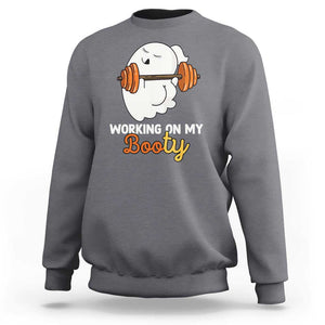 Halloween Gymer Sweatshirt Working On My Booty Funny Ghost TS09 Charcoal Print Your Wear