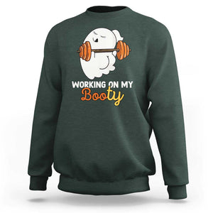 Halloween Gymer Sweatshirt Working On My Booty Funny Ghost TS09 Dark Forest Green Print Your Wear