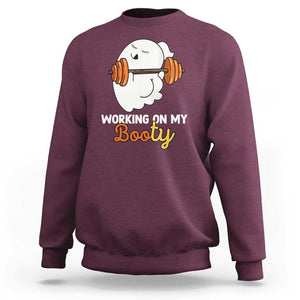 Halloween Gymer Sweatshirt Working On My Booty Funny Ghost TS09 Maroon Print Your Wear