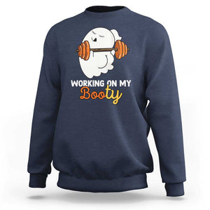 Halloween Gymer Sweatshirt Working On My Booty Funny Ghost TS09 Navy Print Your Wear