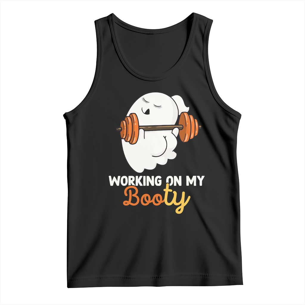 Halloween Gymer Tank Top Working On My Booty Funny Ghost TS09 Black Print Your Wear