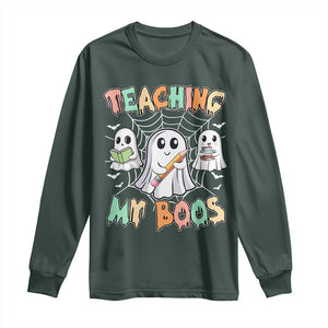 Teacher Halloween Long Sleeve Shirt Teaching My Boos Cute Ghost TS09 Dark Forest Green Print Your Wear