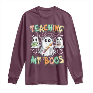 Teacher Halloween Long Sleeve Shirt Teaching My Boos Cute Ghost TS09 Maroon Print Your Wear