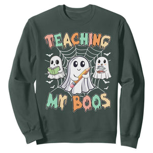 Teacher Halloween Sweatshirt Teaching My Boos Cute Ghost TS09 Dark Forest Green Print Your Wear