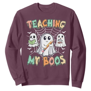 Teacher Halloween Sweatshirt Teaching My Boos Cute Ghost TS09 Maroon Print Your Wear