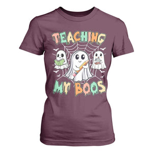 Teacher Halloween T Shirt For Women Teaching My Boos Cute Ghost TS09 Maroon Print Your Wear