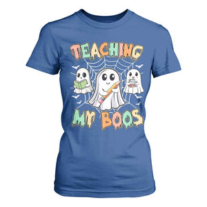 Teacher Halloween T Shirt For Women Teaching My Boos Cute Ghost TS09 Royal Blue Print Your Wear