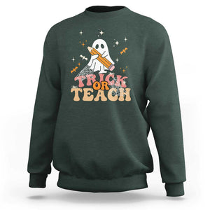 Teacher Halloween Sweatshirt Trick Or Teach Ghost TS09 Dark Forest Green Print Your Wear