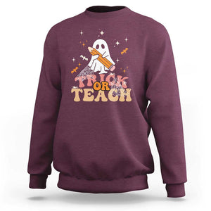 Teacher Halloween Sweatshirt Trick Or Teach Ghost TS09 Maroon Print Your Wear