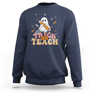 Teacher Halloween Sweatshirt Trick Or Teach Ghost TS09 Navy Print Your Wear